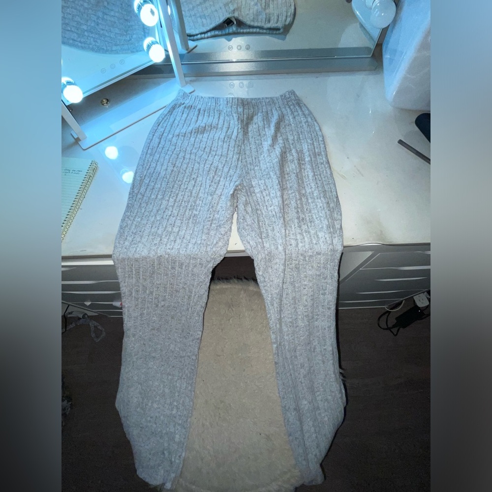 Grey Ribbed Kit Flare Pants